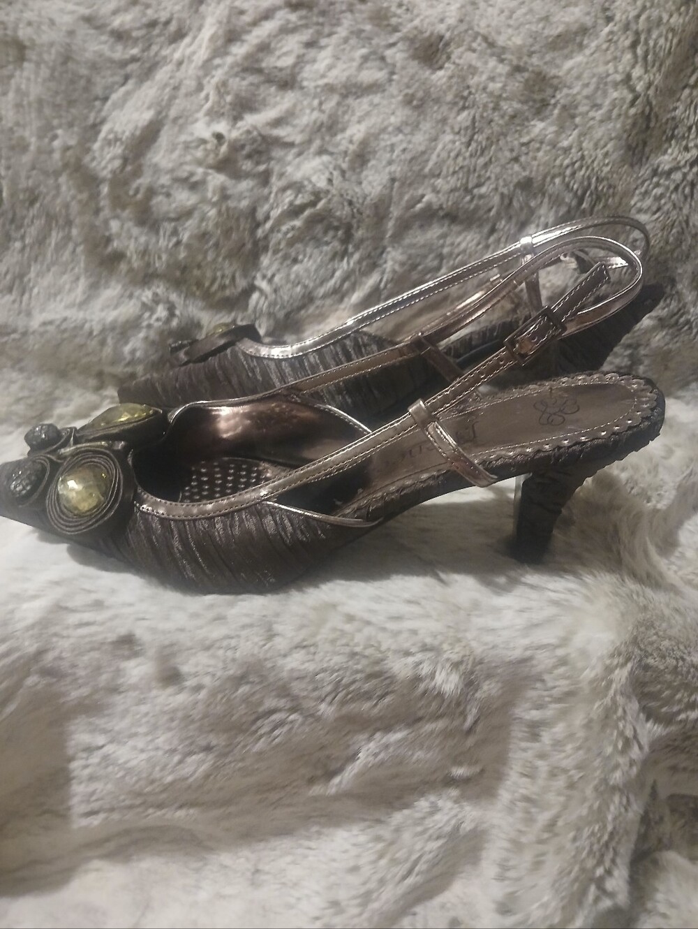 J.Renee Metallic Bronze Embellished Slingback Heels - Picture 2 of 4
